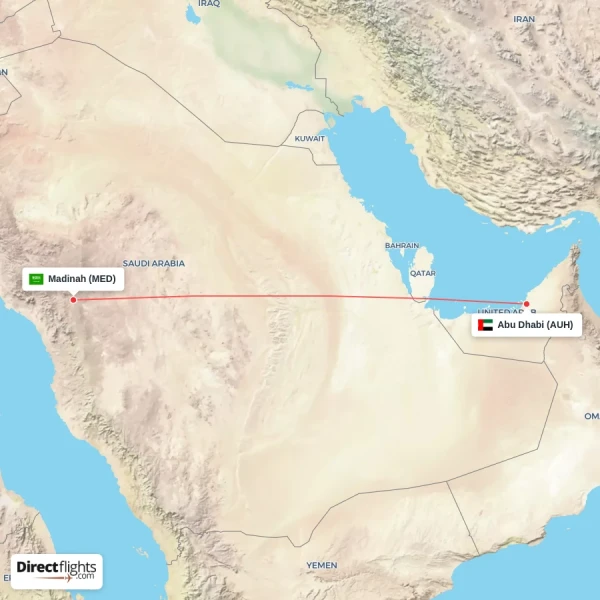Abu Dhabi - Madinah direct flight map