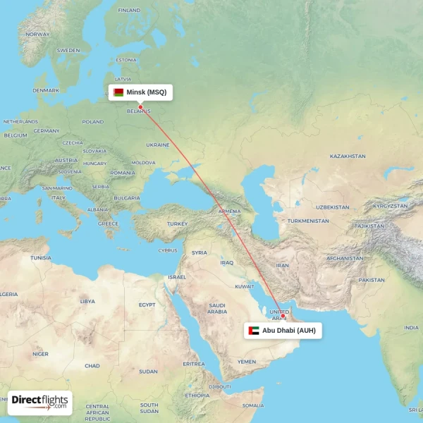 Abu Dhabi - Minsk direct flight map