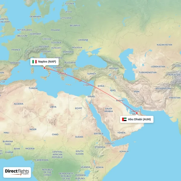 Abu Dhabi - Naples direct flight map