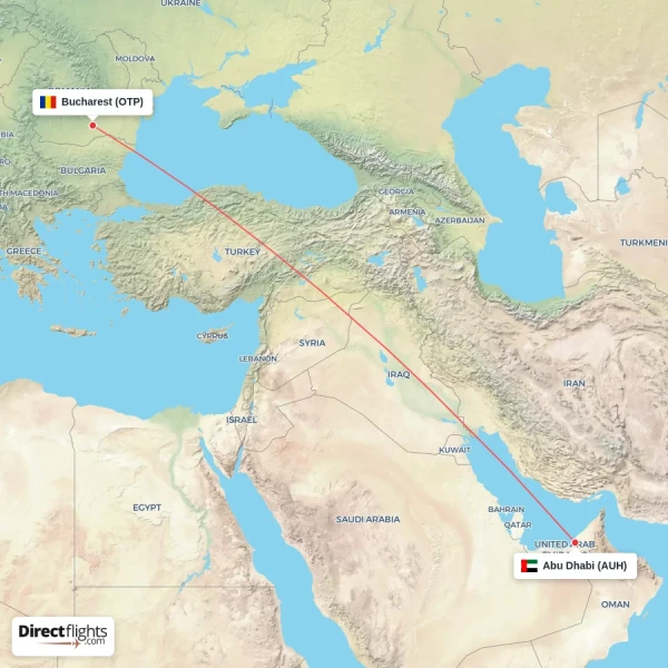 Abu Dhabi - Bucharest direct flight map