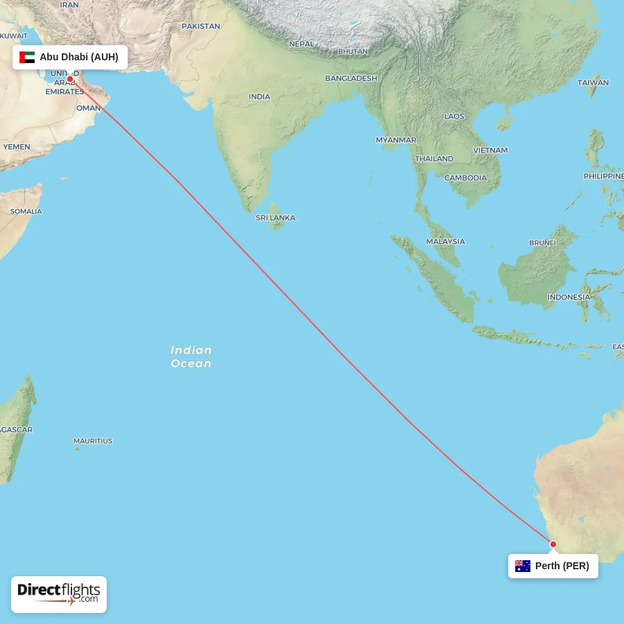 AUH - PER route map