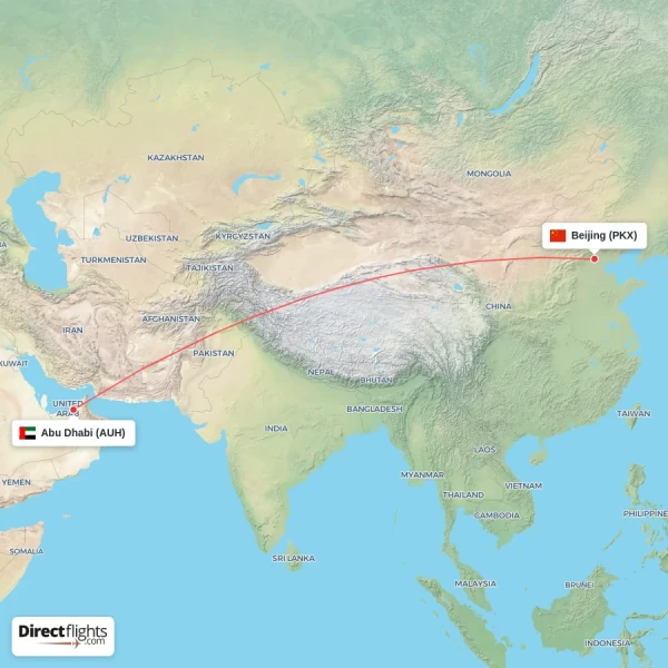 Abu Dhabi - Beijing direct flight map