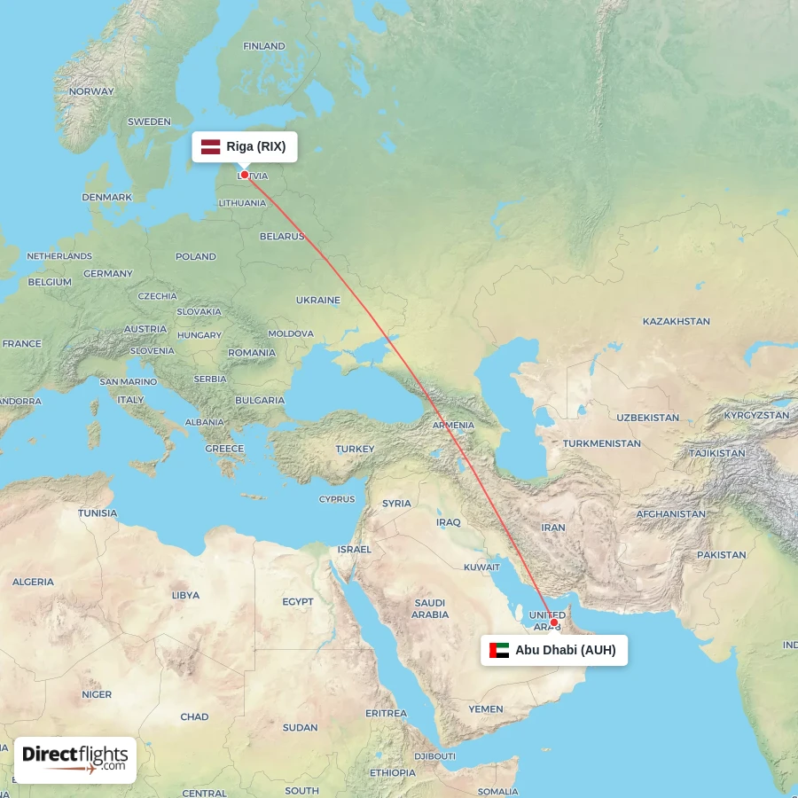 AUH - RIX route map