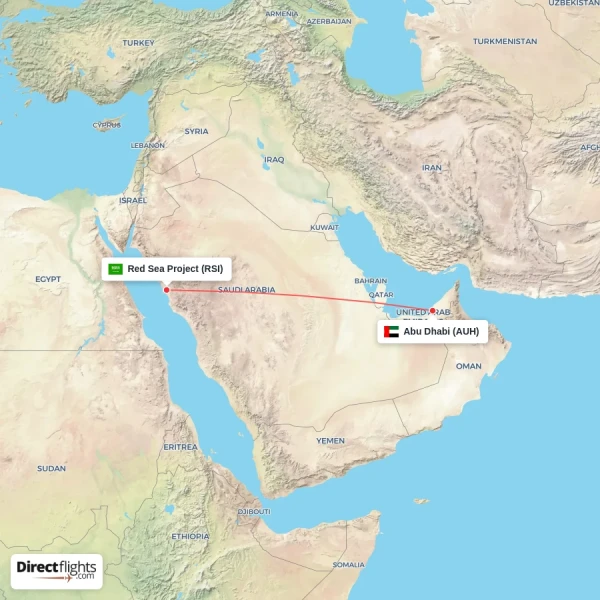 Abu Dhabi - Red Sea Project direct flight map