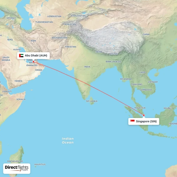 Abu Dhabi - Singapore direct flight map