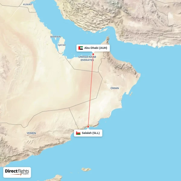 Abu Dhabi - Salalah direct flight map