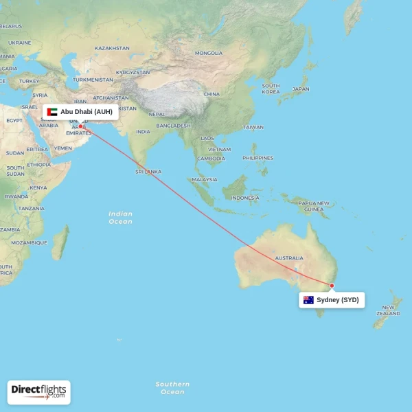 Abu Dhabi - Sydney direct flight map
