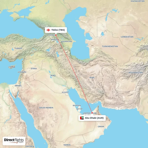 Abu Dhabi - Tbilisi direct flight map