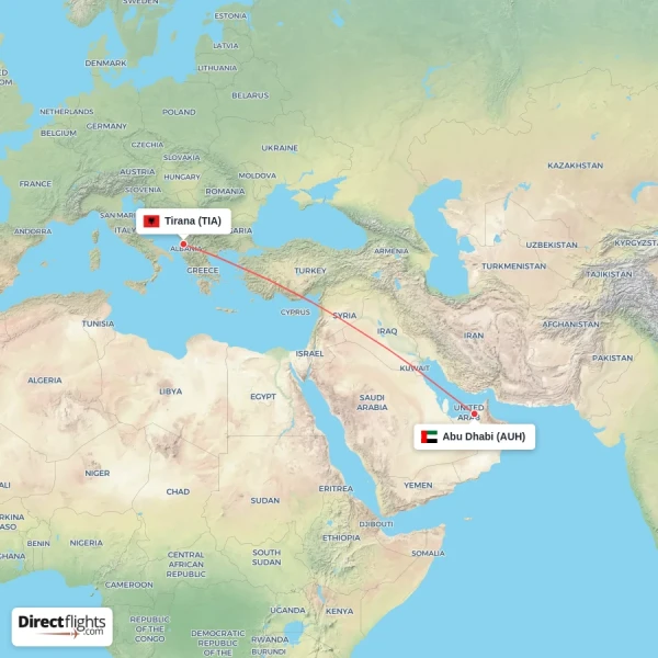 Abu Dhabi - Tirana direct flight map