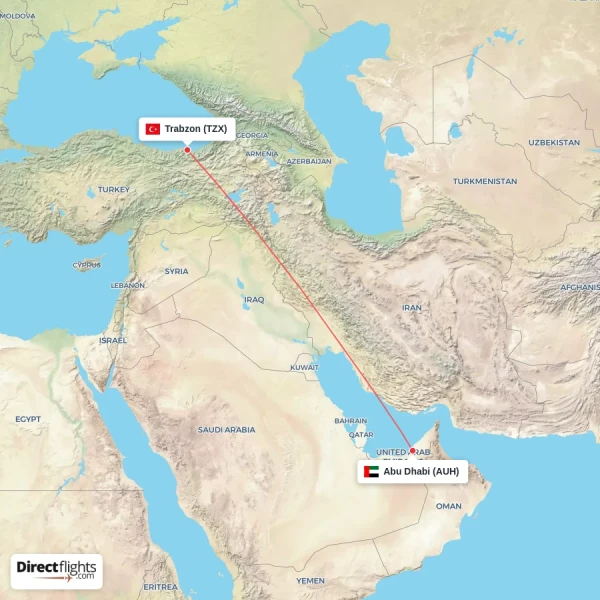 Abu Dhabi - Trabzon direct flight map