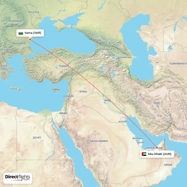 Abu Dhabi - Varna direct flight map