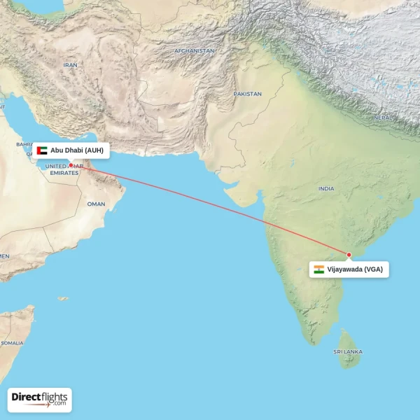 Abu Dhabi - Vijayawada direct flight map