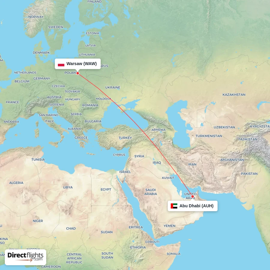 AUH - WAW route map