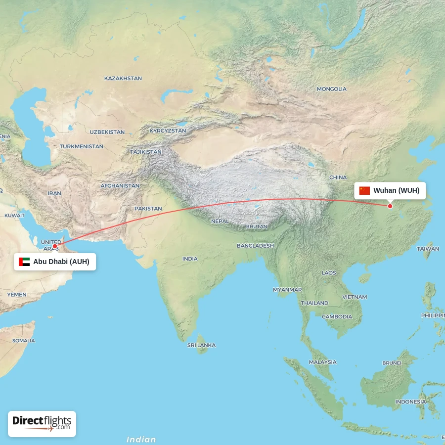 AUH - WUH route map
