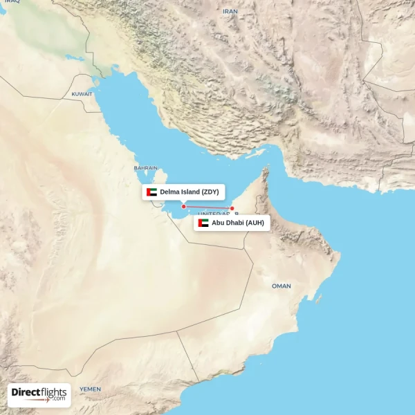Abu Dhabi - Delma Island direct flight map