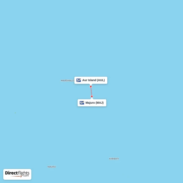 Aur Island - Majuro direct flight map