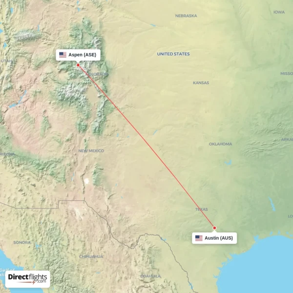 Austin - Aspen direct flight map