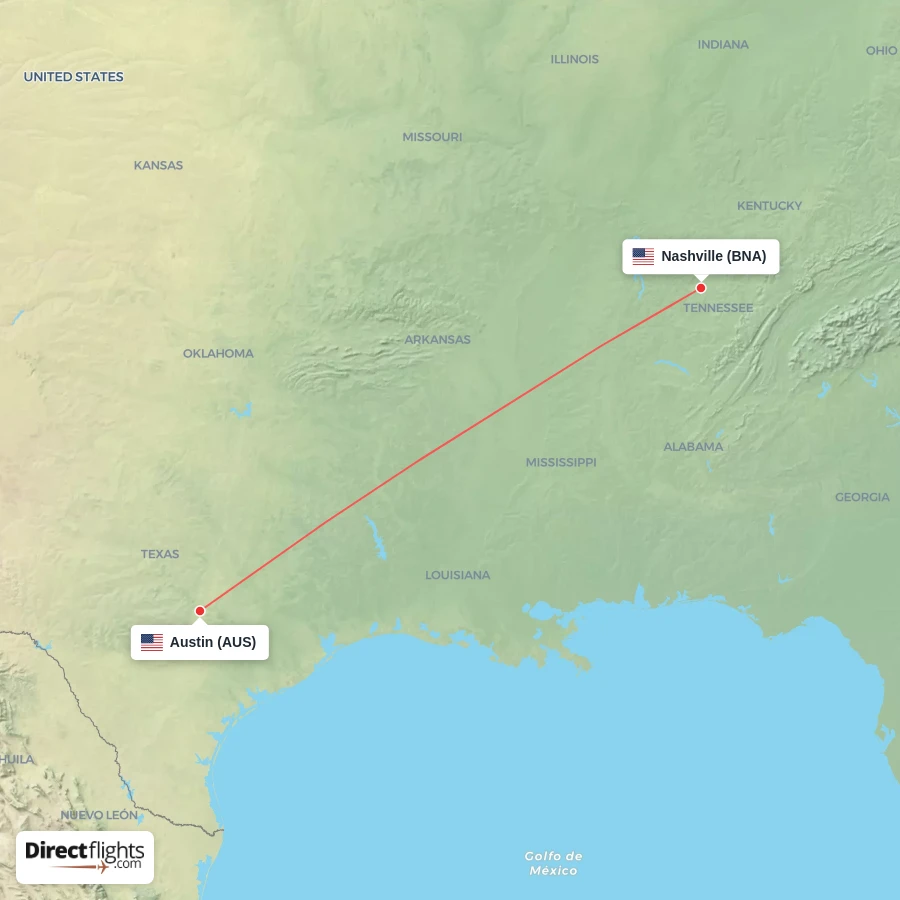 AUS - BNA route map