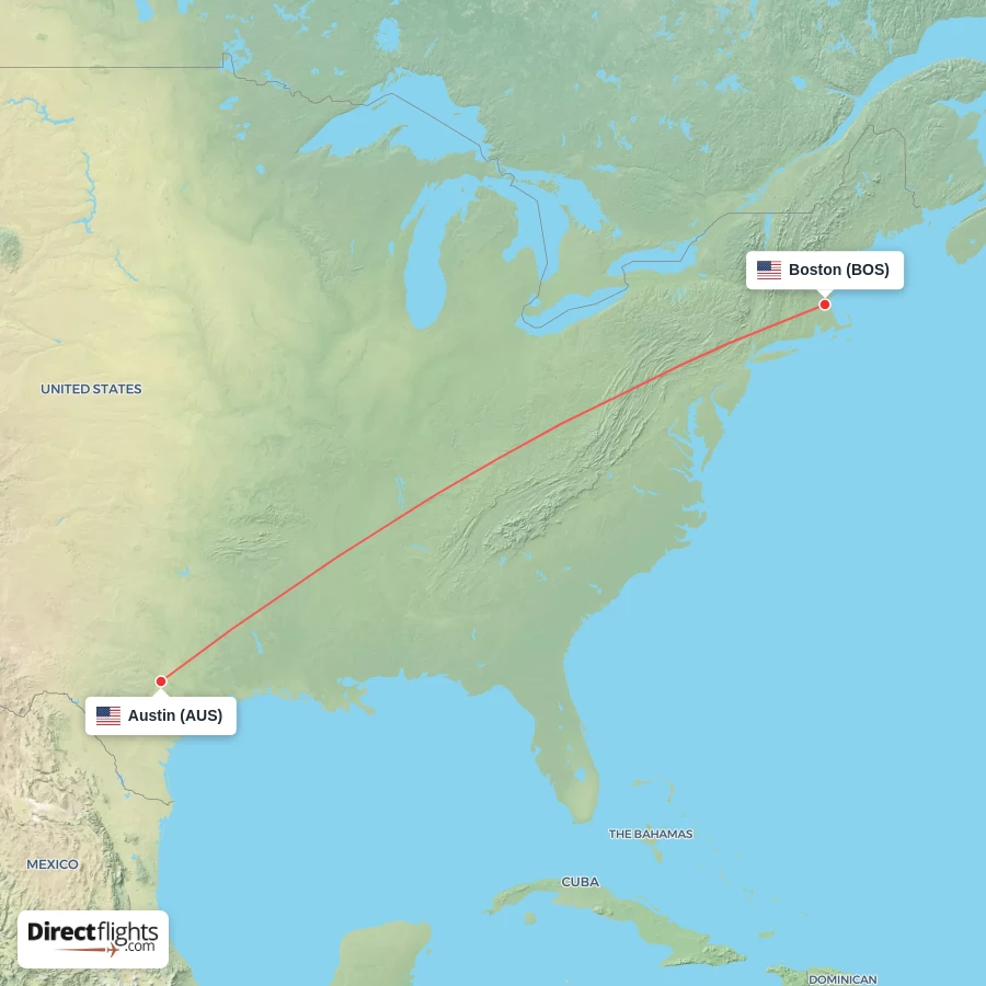 AUS - BOS route map