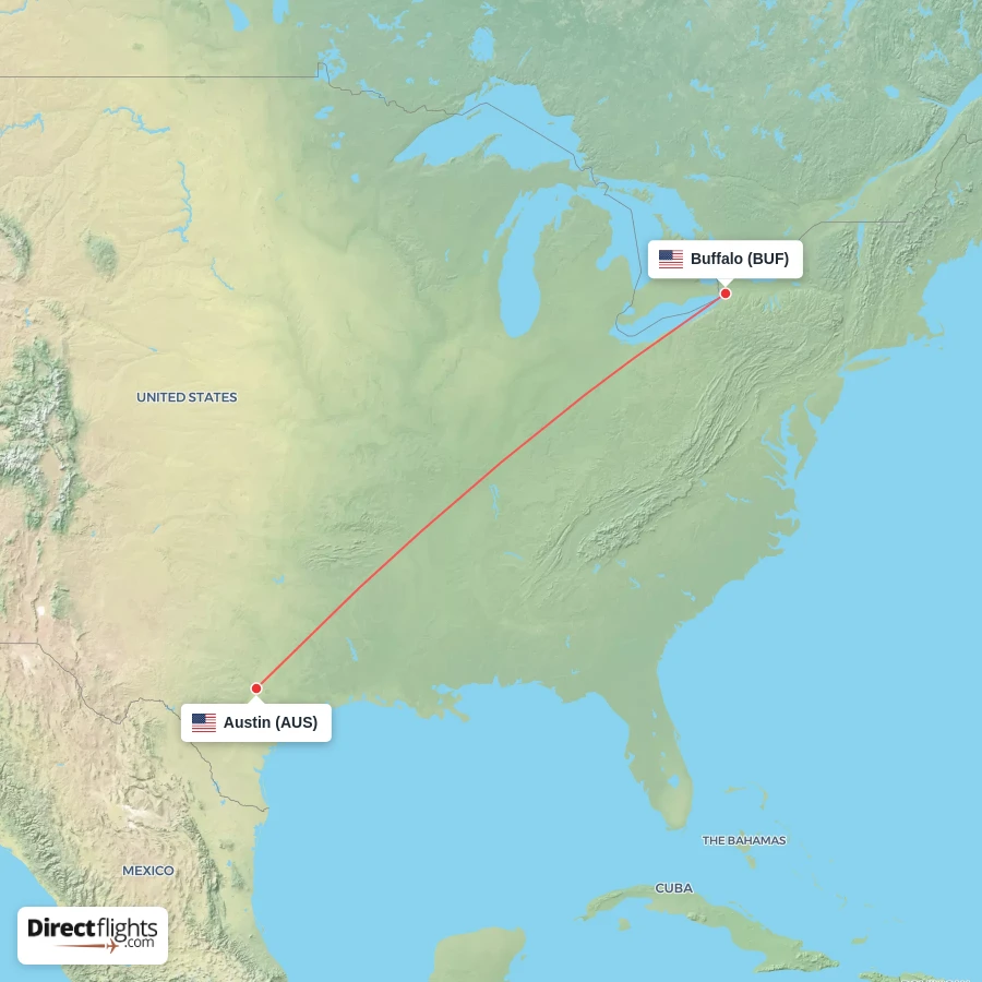 AUS - BUF route map