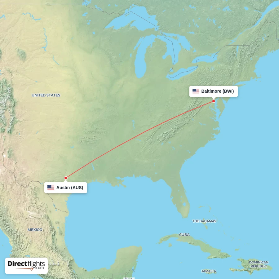 AUS - BWI route map