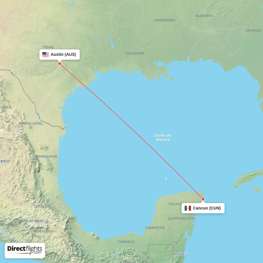 AUS - CUN route map