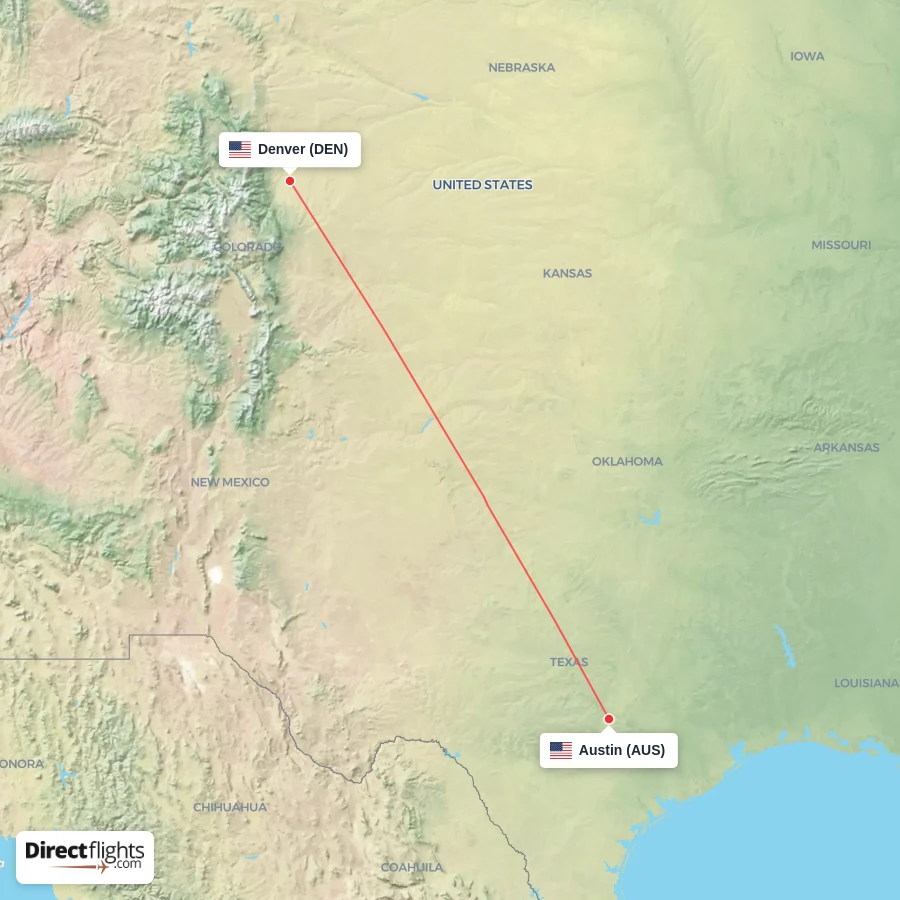AUS - DEN route map
