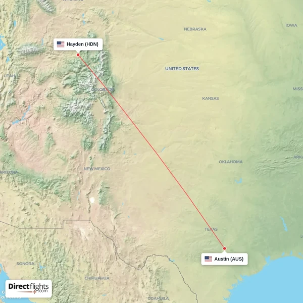 Austin - Hayden direct flight map