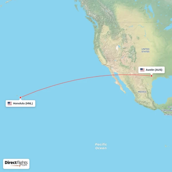Austin - Honolulu direct flight map