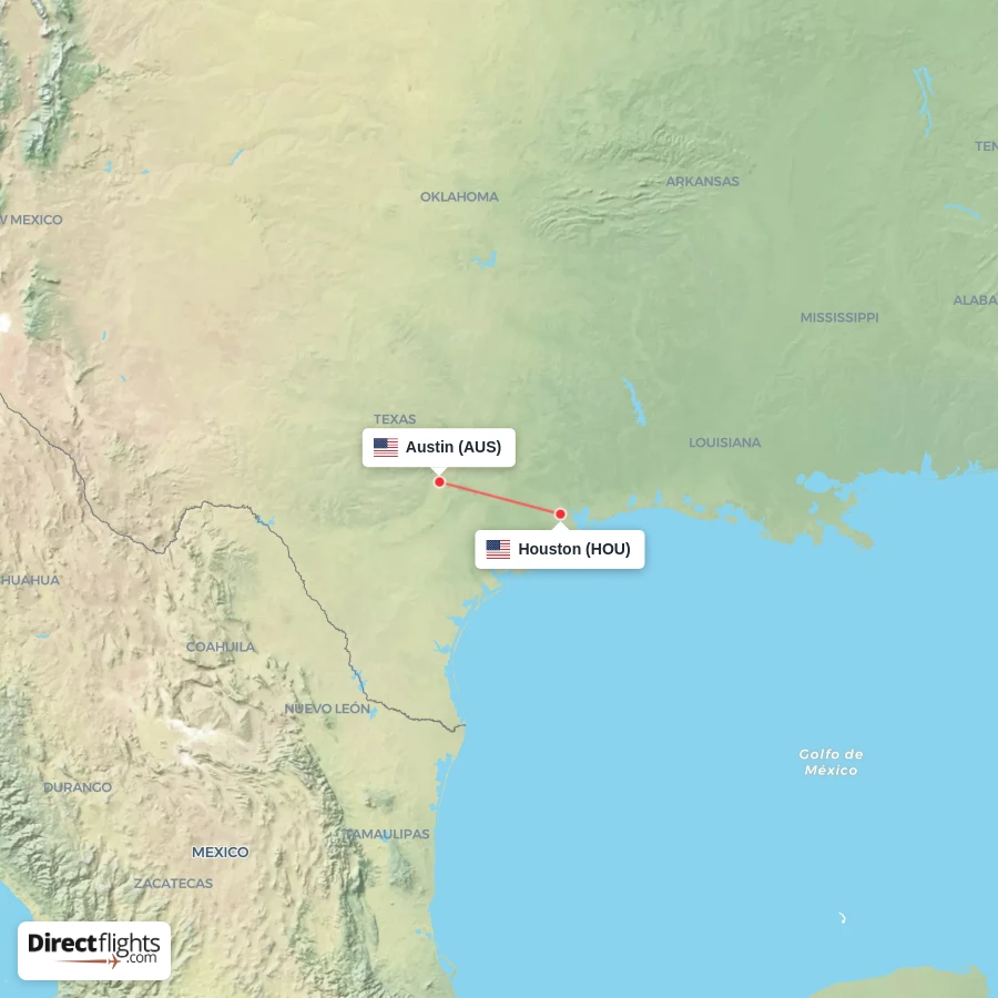 AUS - HOU route map