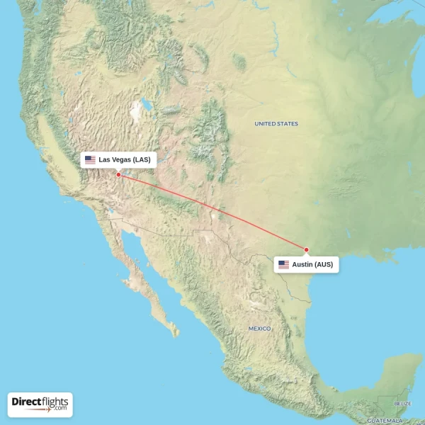 Austin - Las Vegas direct flight map