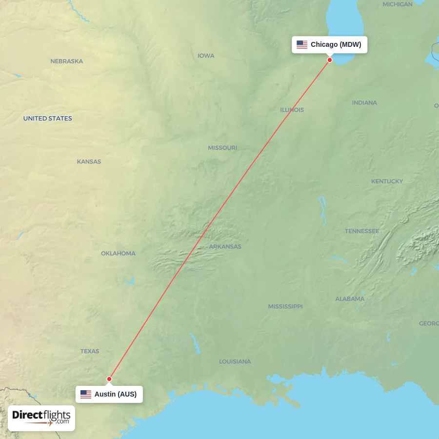 AUS - MDW route map