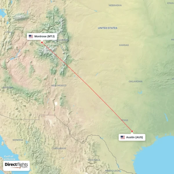 Austin - Montrose direct flight map