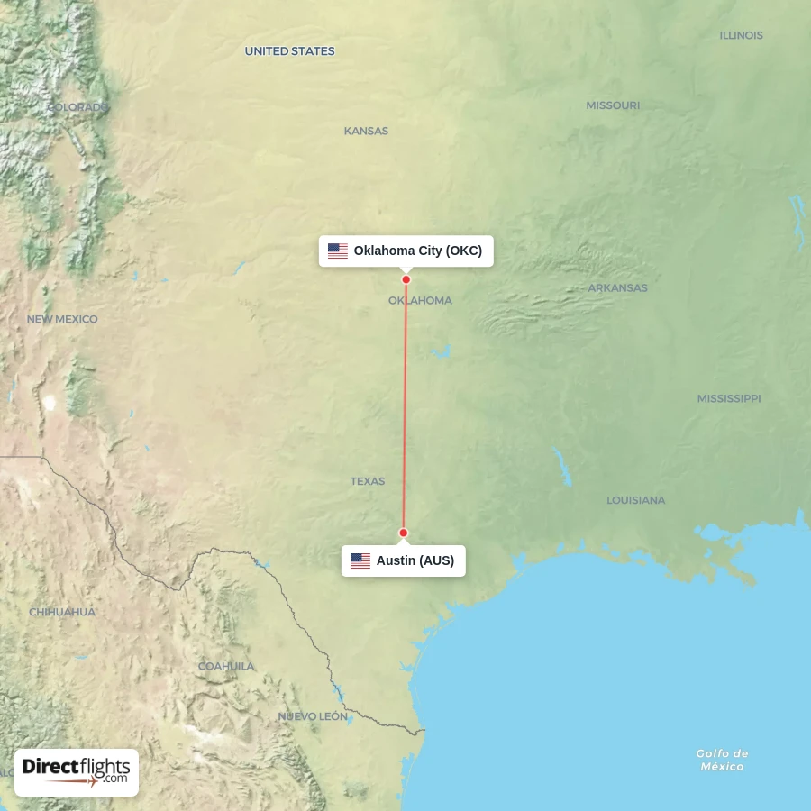 AUS - OKC route map