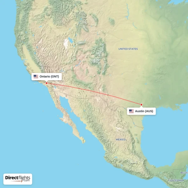 Austin - Ontario direct flight map