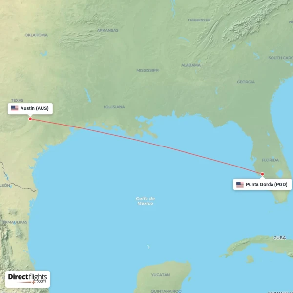 Austin - Punta Gorda direct flight map