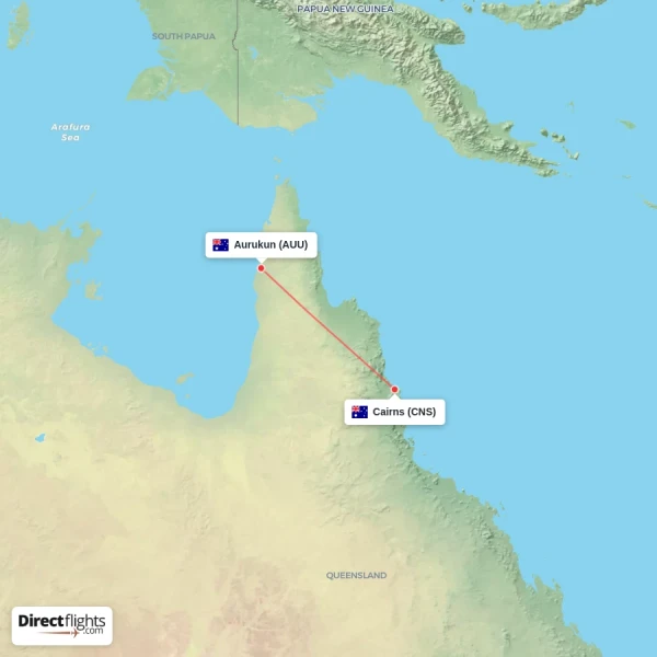 Aurukun - Cairns direct flight map