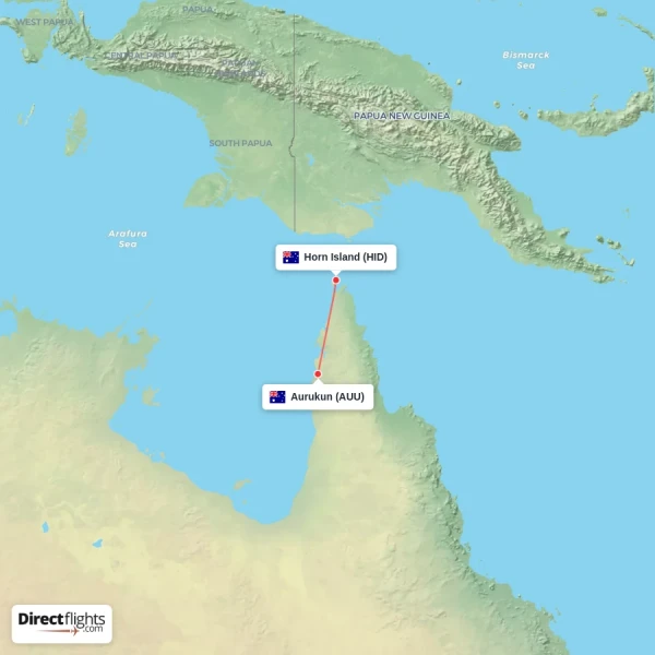 Aurukun - Horn Island direct flight map