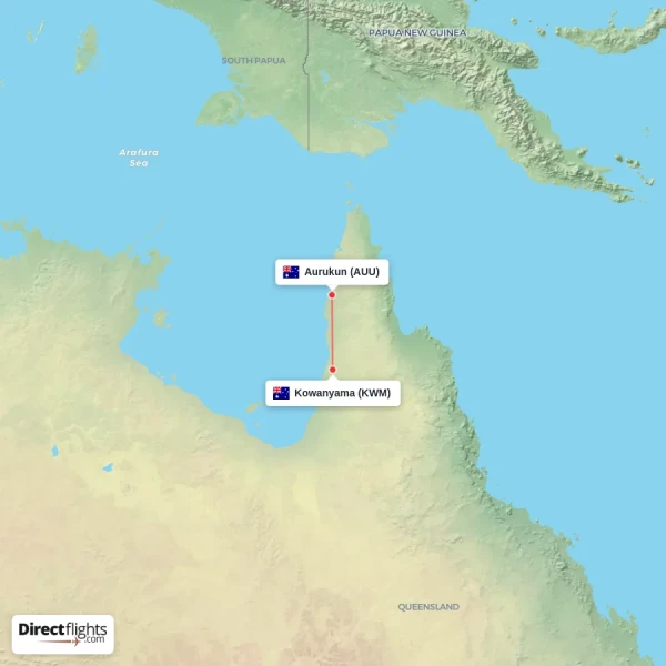 Aurukun - Kowanyama direct flight map