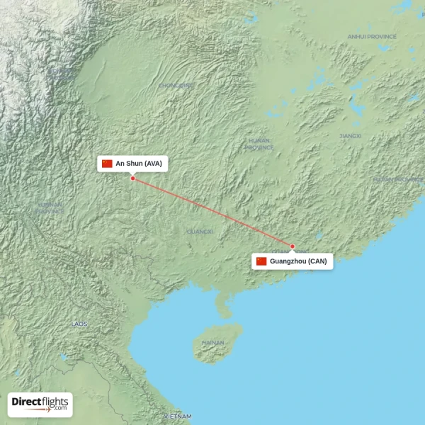 An Shun - Guangzhou direct flight map