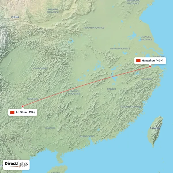 An Shun - Hangzhou direct flight map