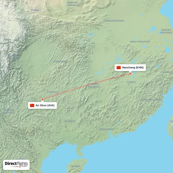 An Shun - Nanchang direct flight map
