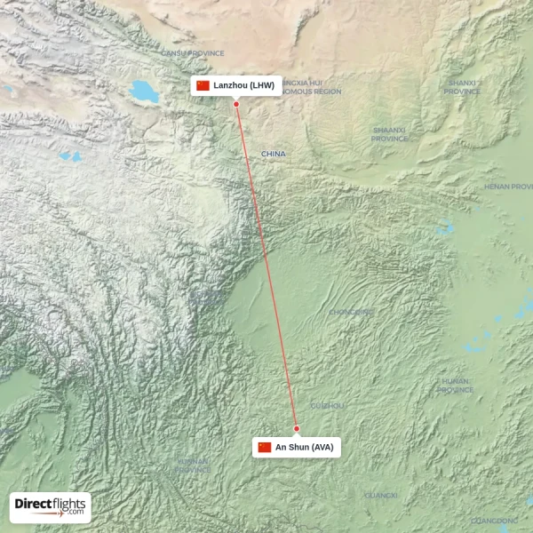 An Shun - Lanzhou direct flight map