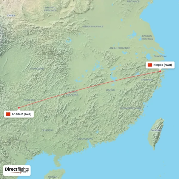 An Shun - Ningbo direct flight map