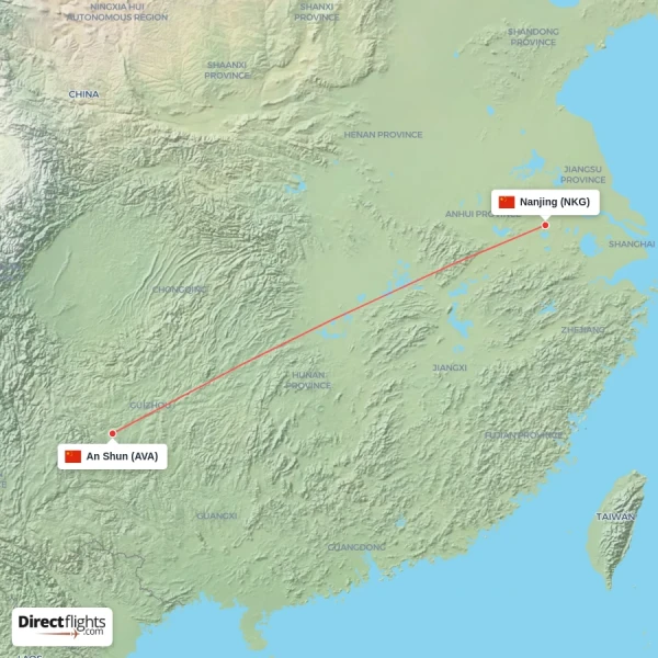 An Shun - Nanjing direct flight map