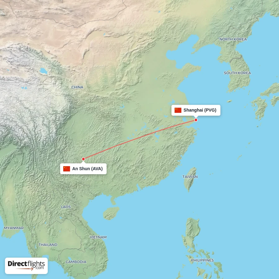 AVA - PVG route map