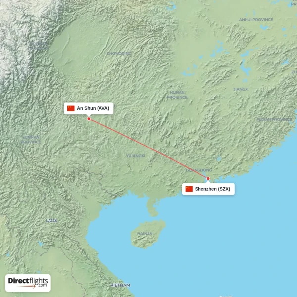 An Shun - Shenzhen direct flight map