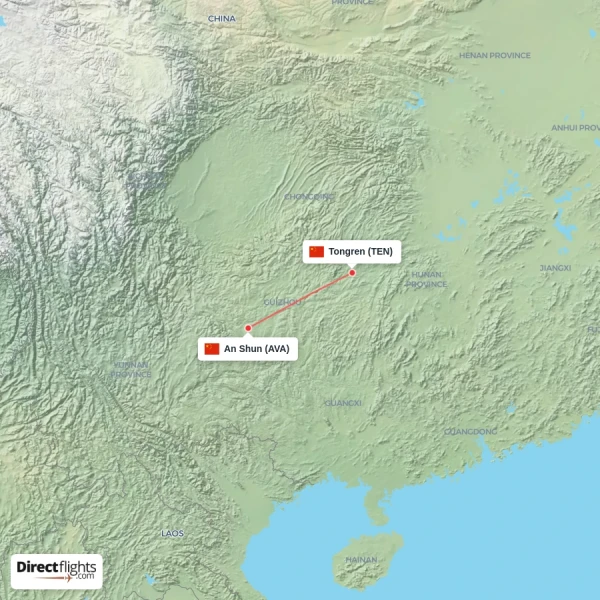 An Shun - Tongren direct flight map