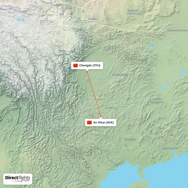 An Shun - Chengdu direct flight map
