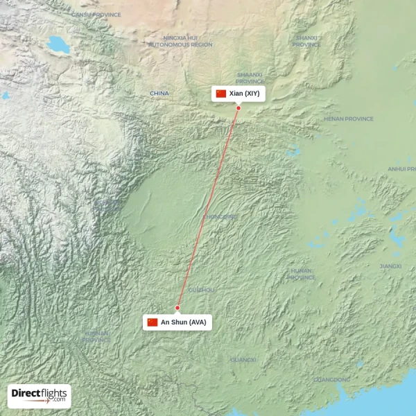 An Shun - Xian direct flight map